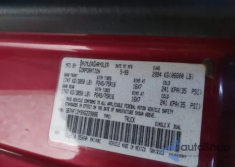 1999 Dodge Ram 1500 St from USA, damaged, VIN 3B7HF13Y8XG229086